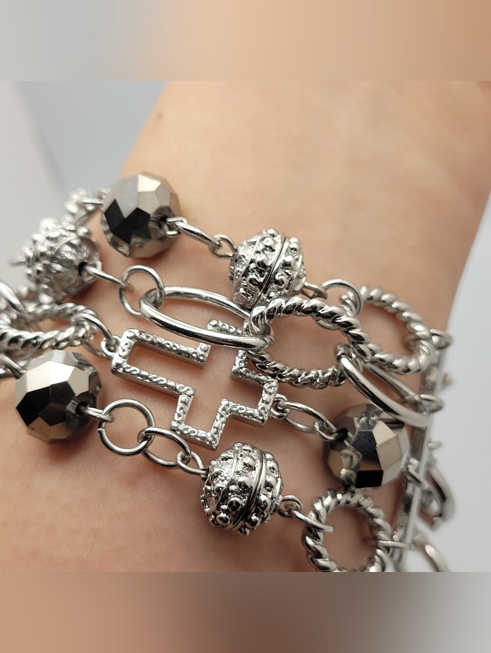 Premier Designs Silver-Tone Cross & Charm Multi-Strand Bracelet